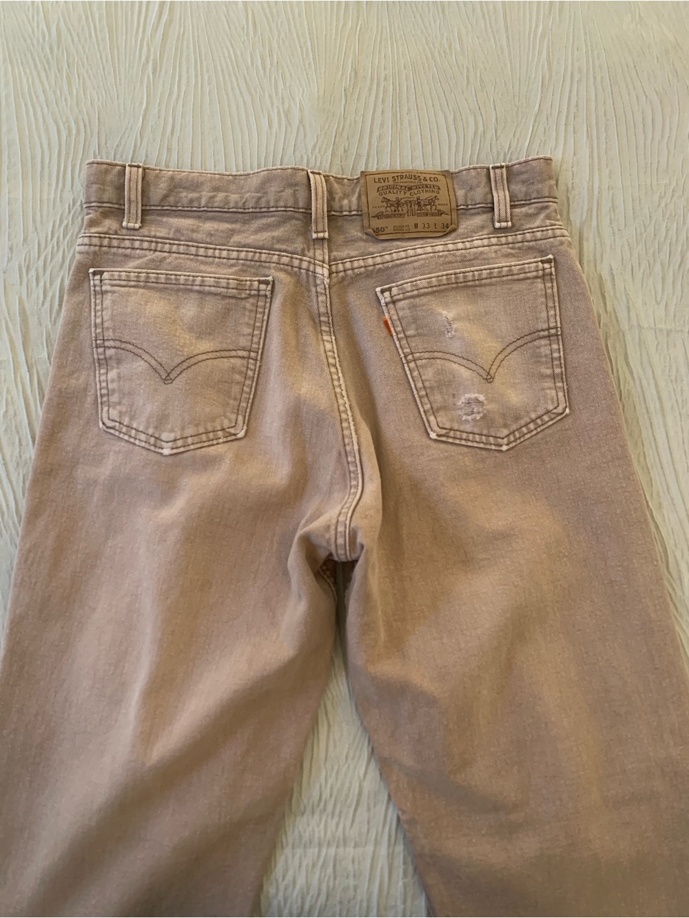 Vintage Levi’s Made in USA Orange Tab 550 Relaxed Taper Tan Jeans, size 33x34